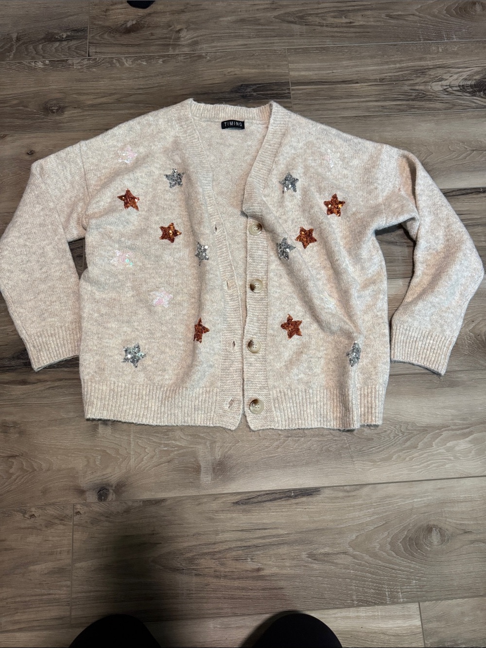 Timing Cream Knit Star Sequin Cardigan